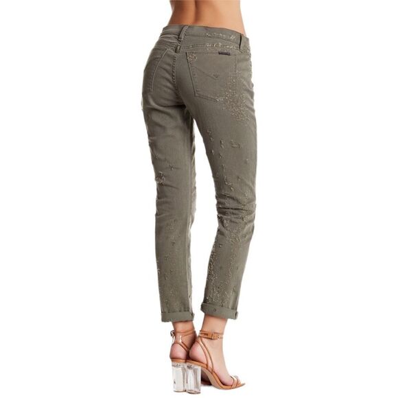 HUDSON The Riley Distressed Cropped Jeans in Light Olive Green Women's Size 27 - Picture 3 of 12